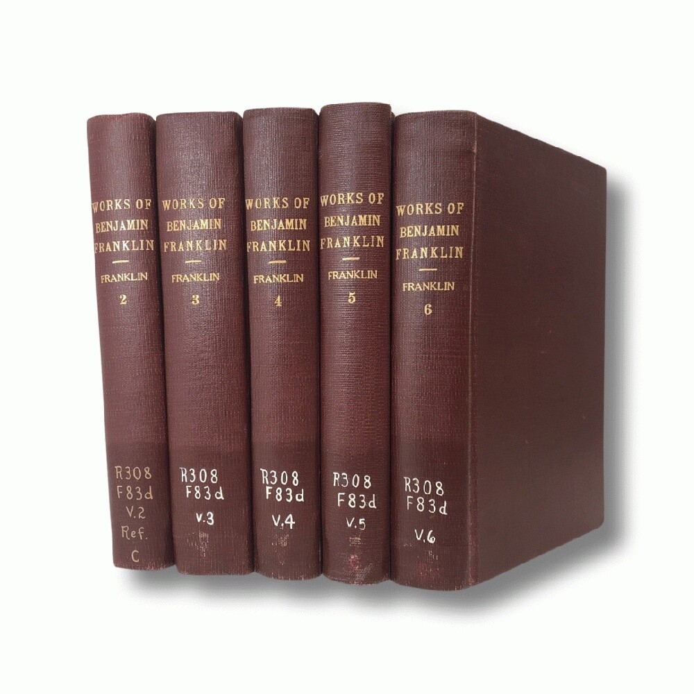 5 vol Works of Benjamin Franklin (1809-1817) INCOMPLETE set Vol 2,3,4,5,6 EX-LIB