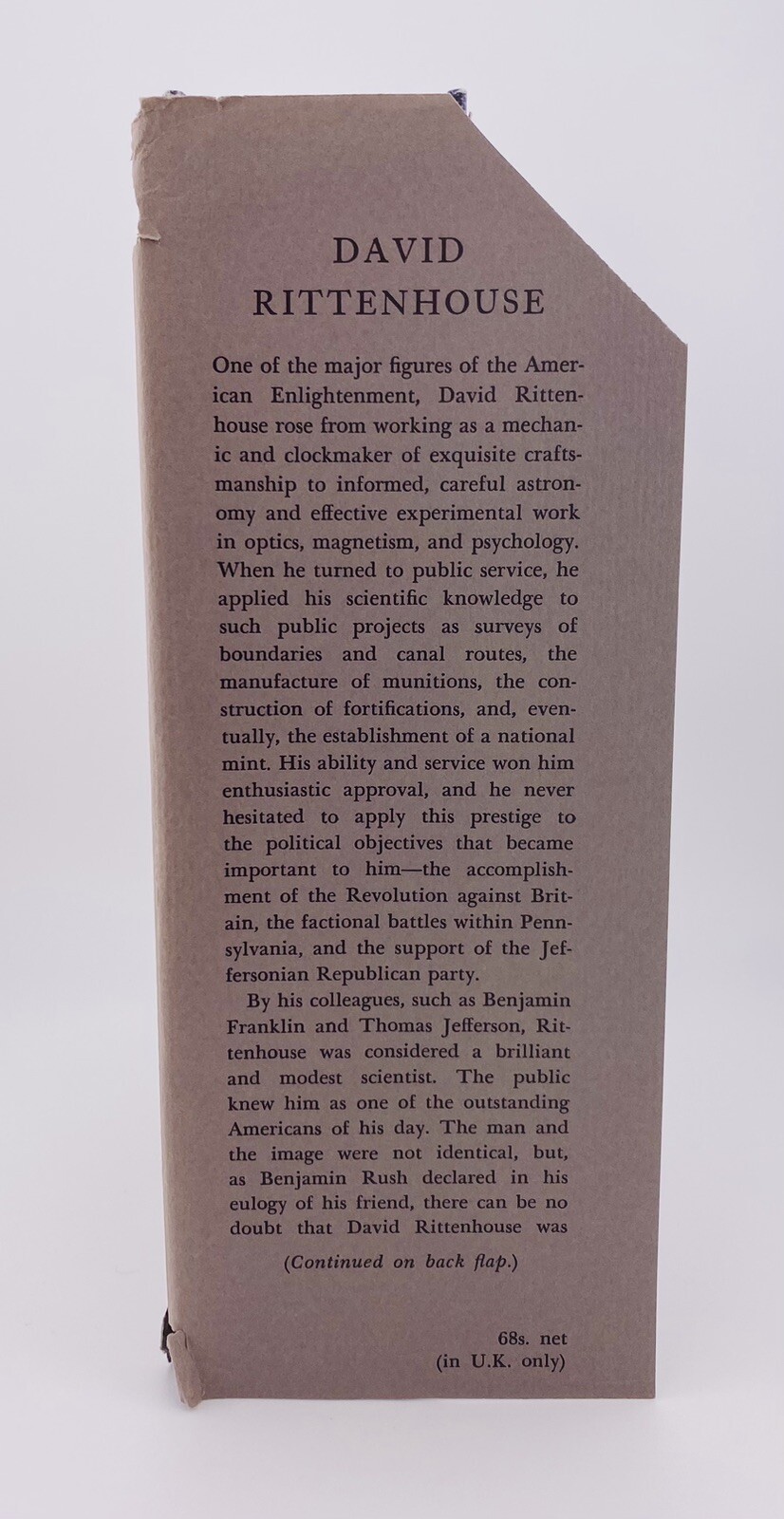 Brooke HINDLE, DAVID RITTENHOUSE, Princeton UP, 1964, HC, Dust Jacket in MYLAR