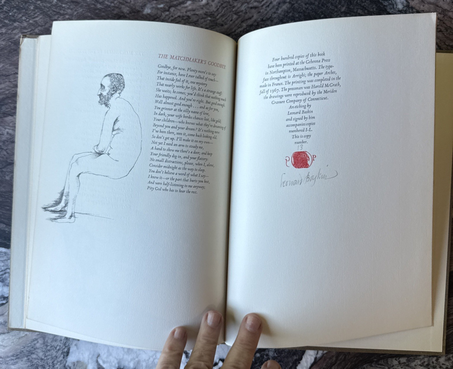 Leonard Nathan / Matchmaker’s Lament And Other Astonishments W/L. Baskin print