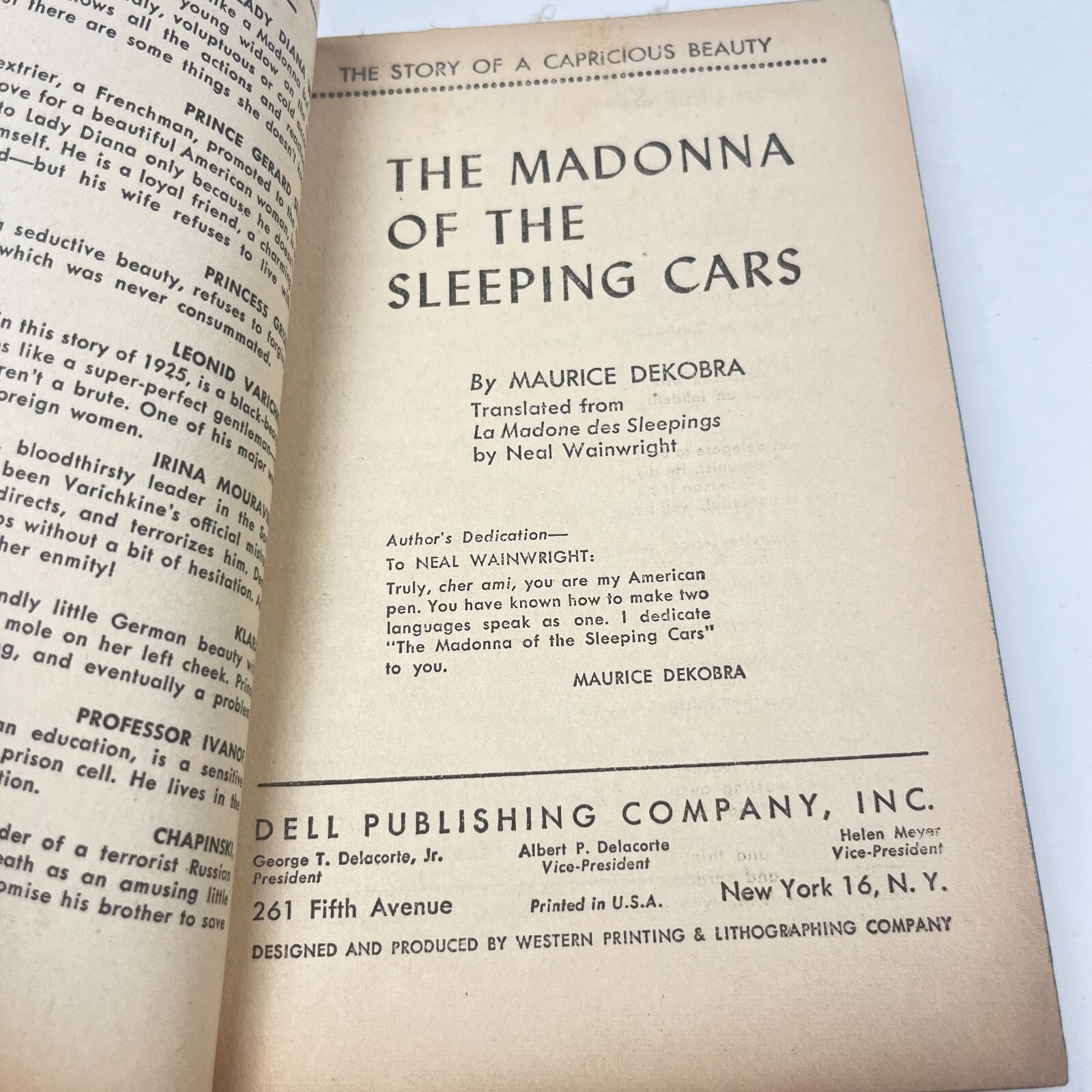The Madonna of the Sleeping Cars by Maurice DeKobra (1948 Dell #256 Map Back)