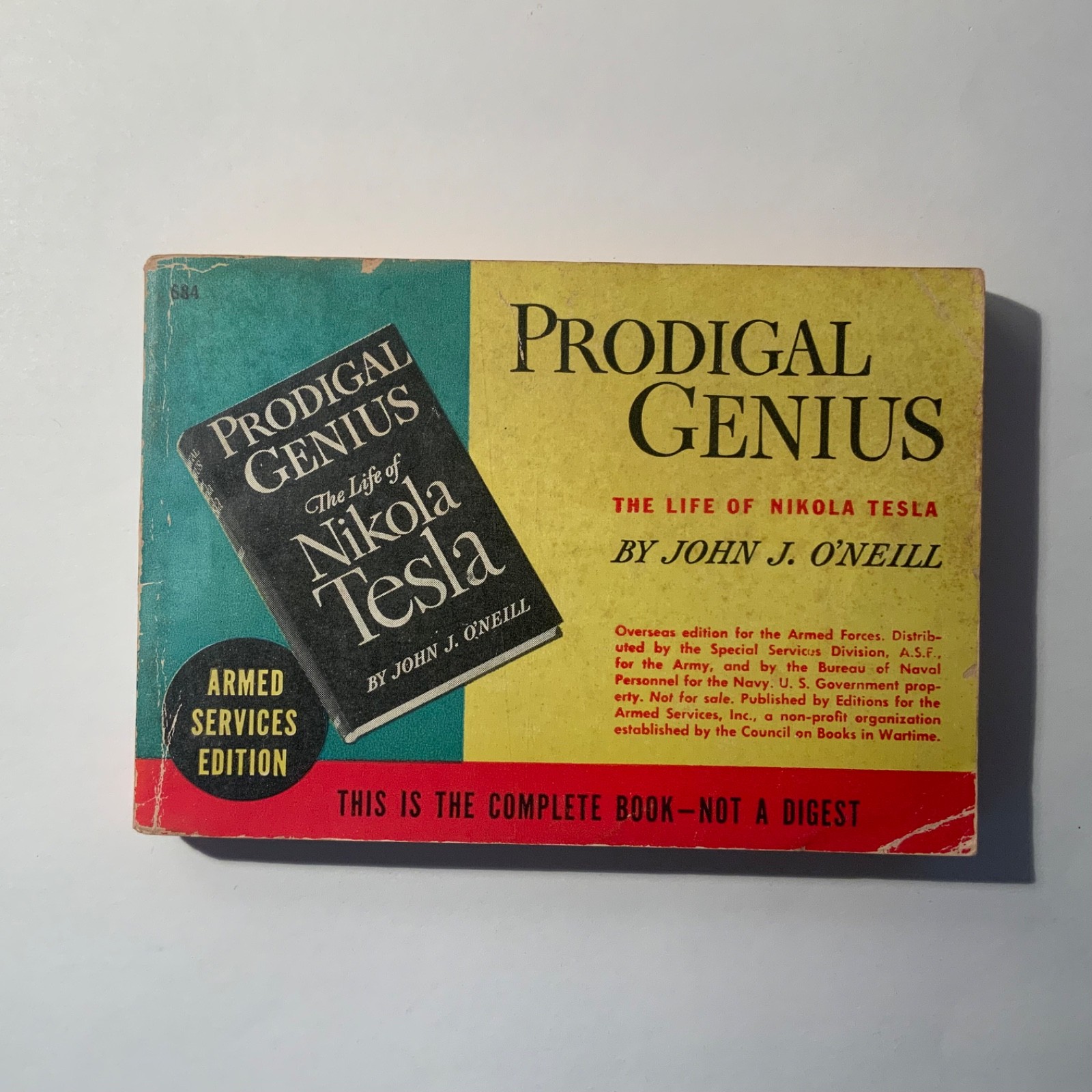 Prodigal Genius (Tesla) by John J. O’Neill 1945 Armed Services Edition 684 – VG