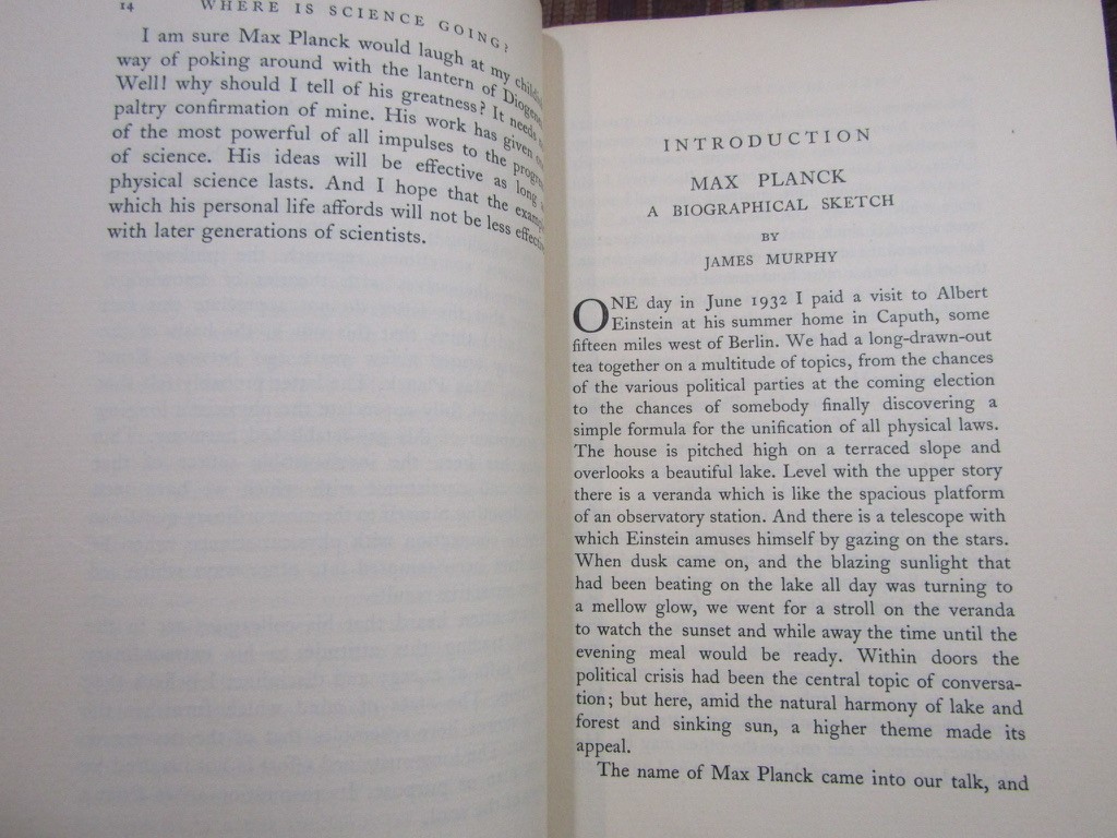 1933 Max Planck WHERE IS SCIENCE GOING? PREFACE BY ALBERT EINSTEIN 2nd Prtg HCDJ