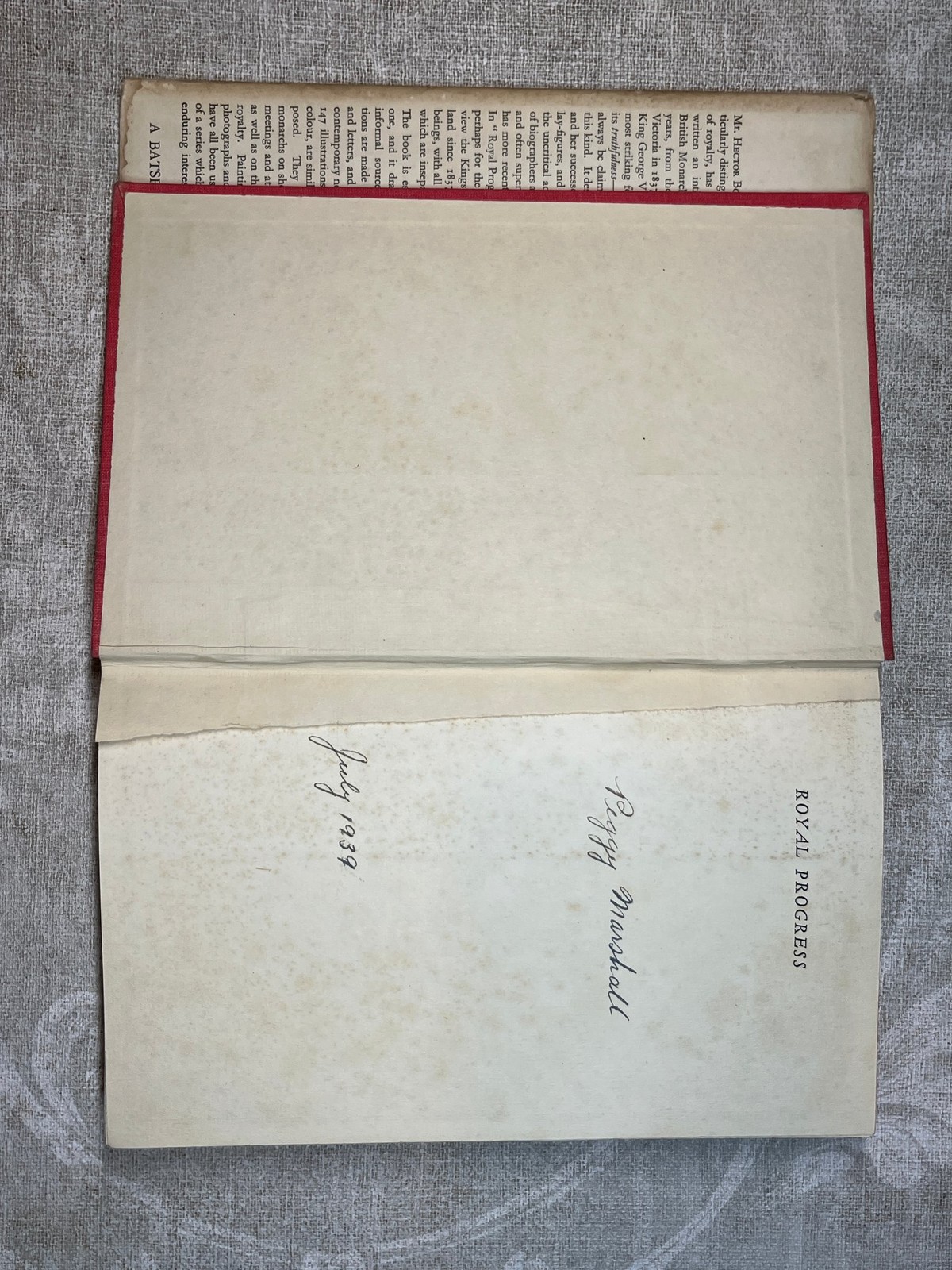 1937 Royal Progress by Hector Bolitho 1st Ed B. T. Batsford Ltd First Printing