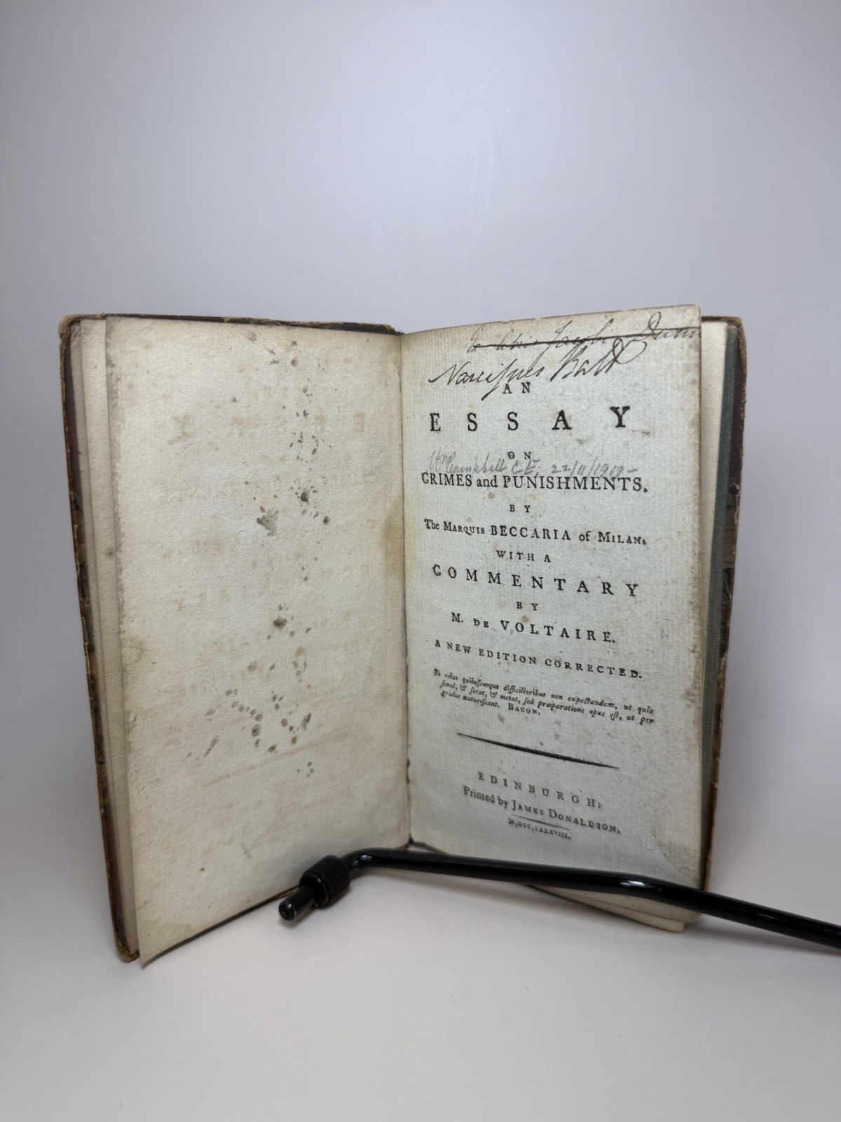 Antique Beccaria On Crimes & Punishments Voltaire Edinburgh 18th Century Book