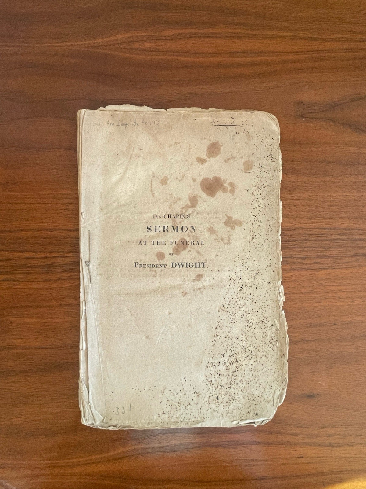 1817 Funeral Sermon Yale President Timothy Dwight by Calvin Chapin New Haven CT