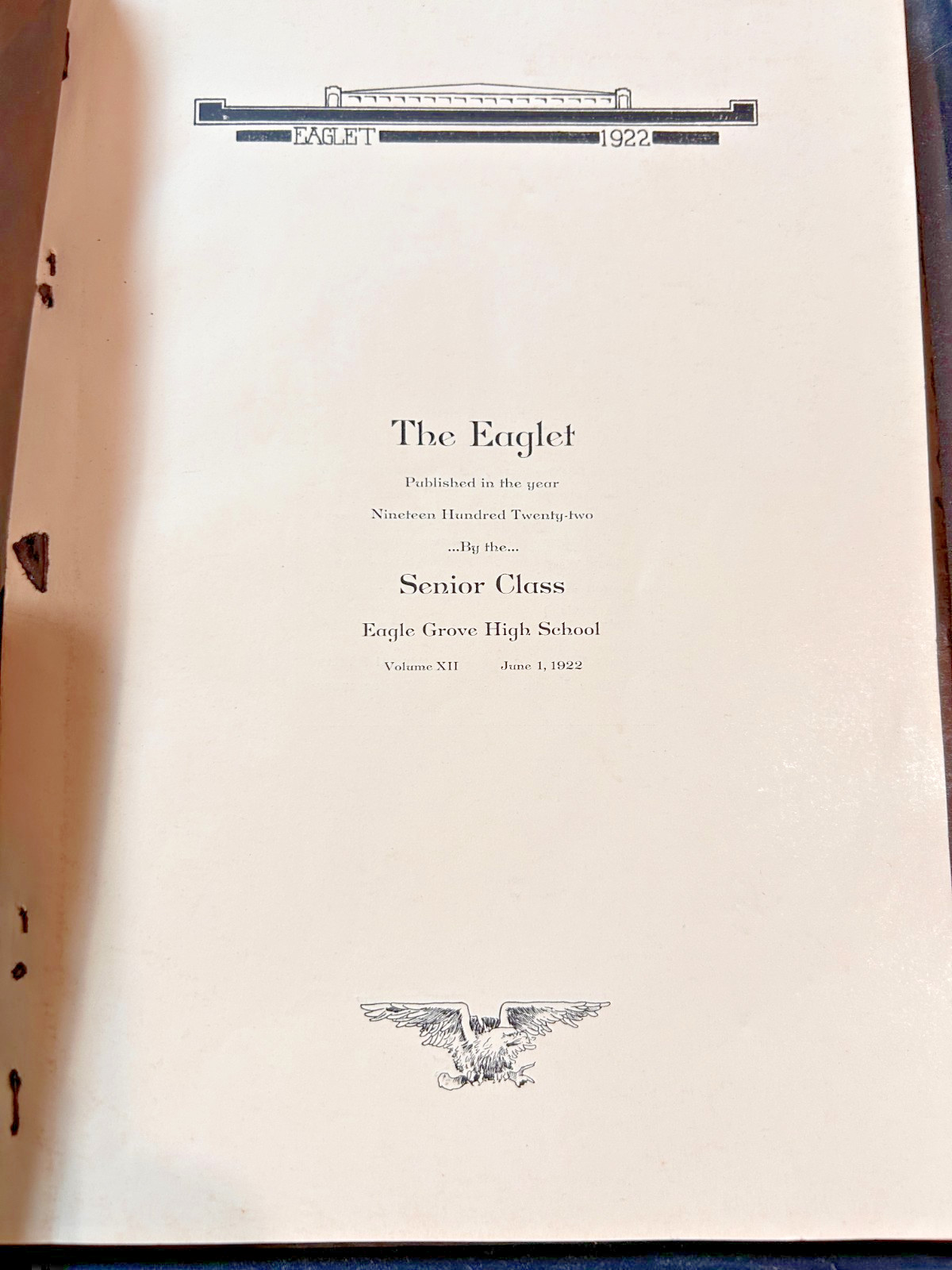 1922 EAGLE GROVE IOWA HIGH SCHOOL EAGLET YEARBOOK STUDENTS SPORTS TOWN ADVERTISE
