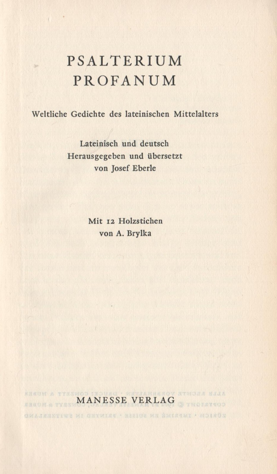 (Manesse) Psalterium profanum (Latin-German) 1962