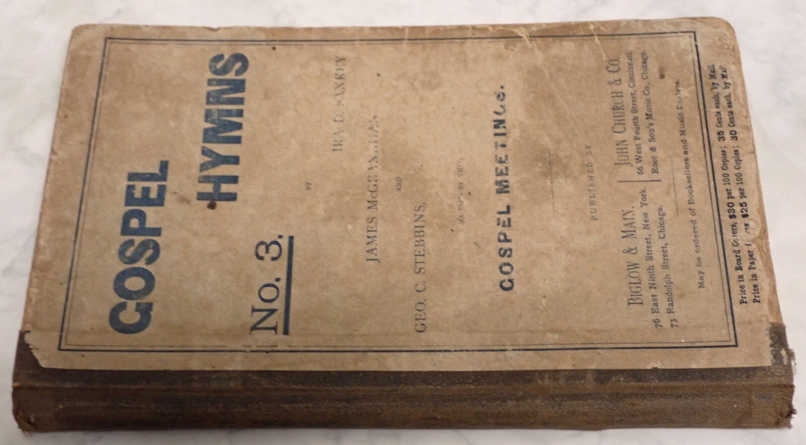 Gospel Hymns No. 3. Music Book. Sankey 1878