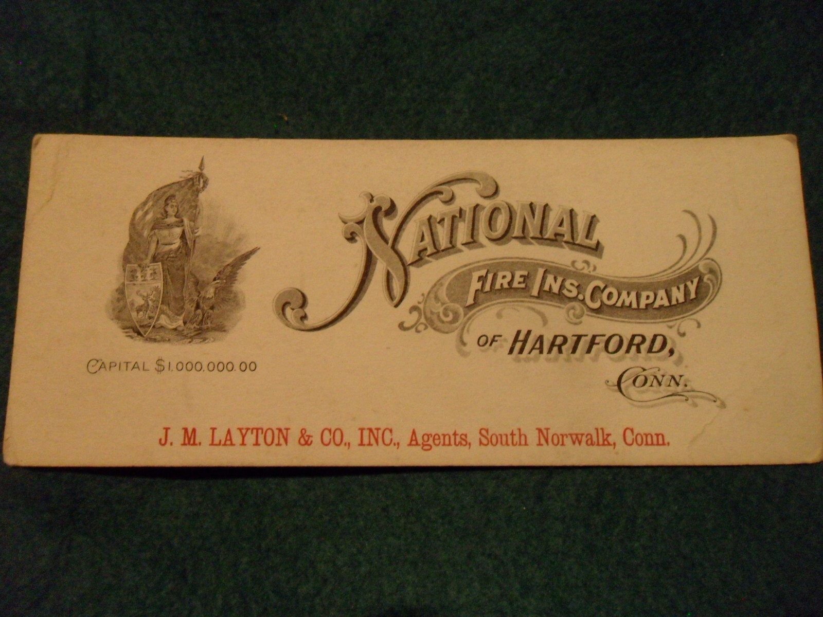 National Fire Insurance Company of Hartford Conn. advertisement card