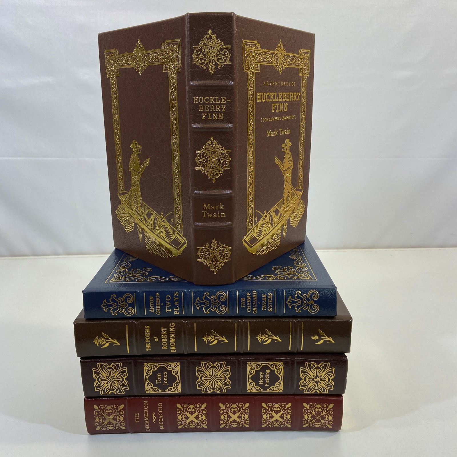 5 Easton Press Misc Classic Fiction Leather Bound Books Lot Twain Browning Jones