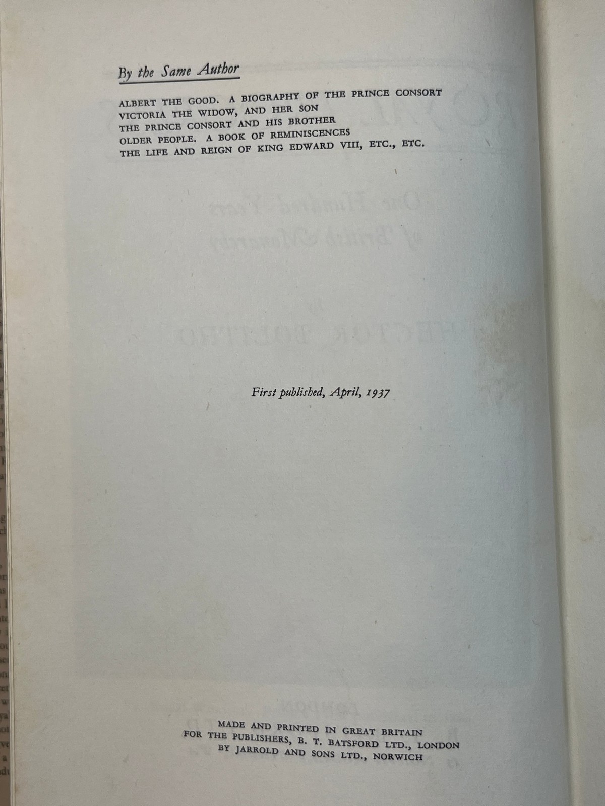 1937 Royal Progress by Hector Bolitho 1st Ed B. T. Batsford Ltd First Printing