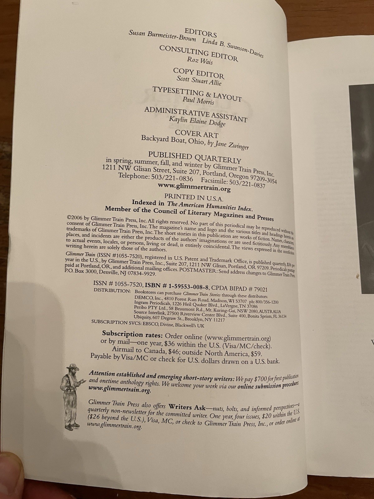 GLIMMER TRAIN – Summer 2006, Issue 59 – Stories, Interview, wtih Bookmark