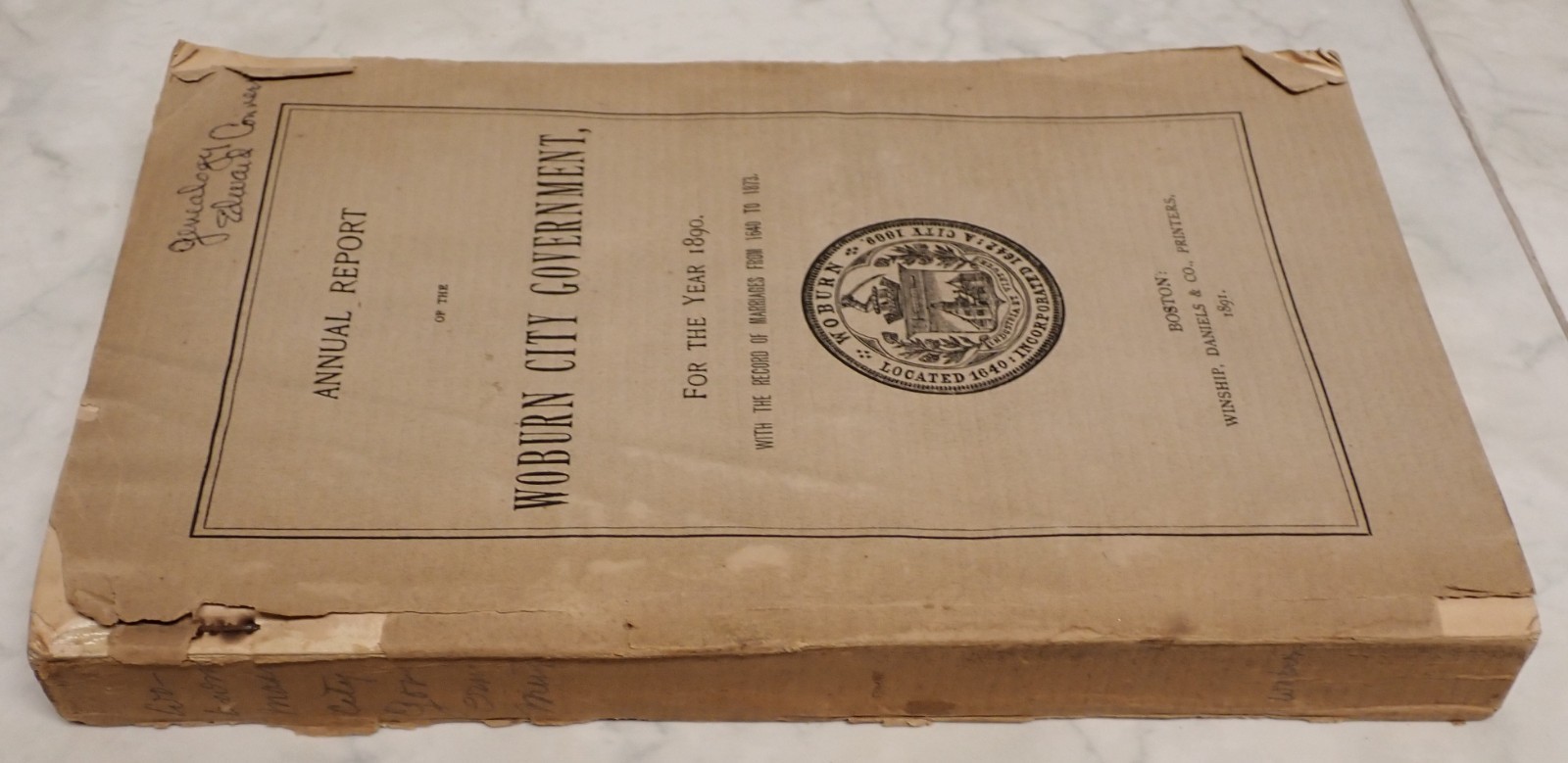 Annual Report of the Woburn City Government 1890 w/Marriage Records of 1640-1873