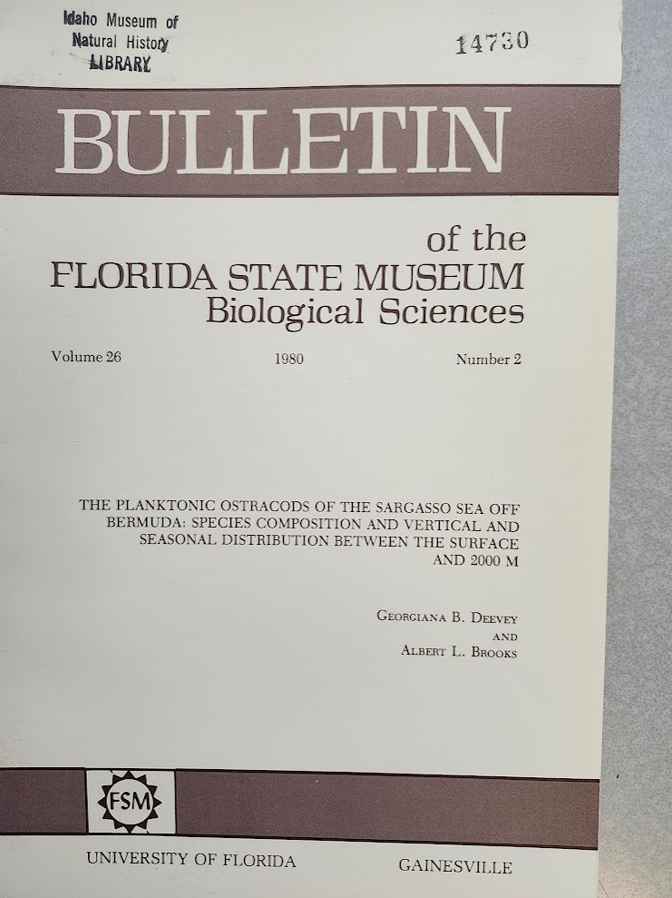 Planktonic Ostracods Sargasso Sea Bermuda Florida State Museum Bulletin 1980 VG!