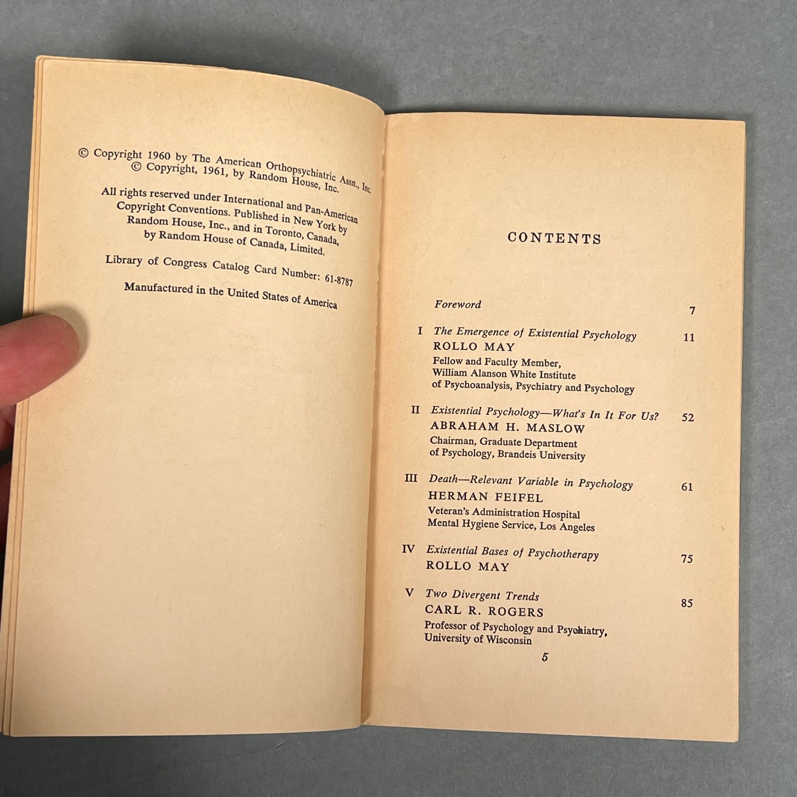 Existential Psychology – Edited by Rollo May – 1961 1st Random House Paperback