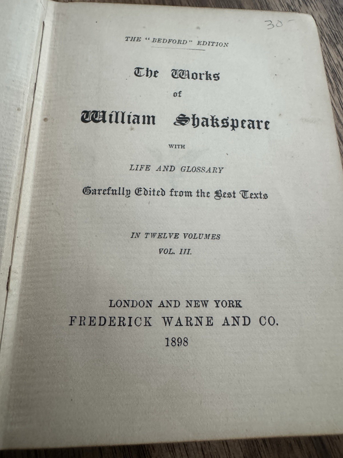 THE WORKS OF WILLIAM SHAKESPEARE SHAKSPEARE IN 12 VOLUMES VOL 3 1898