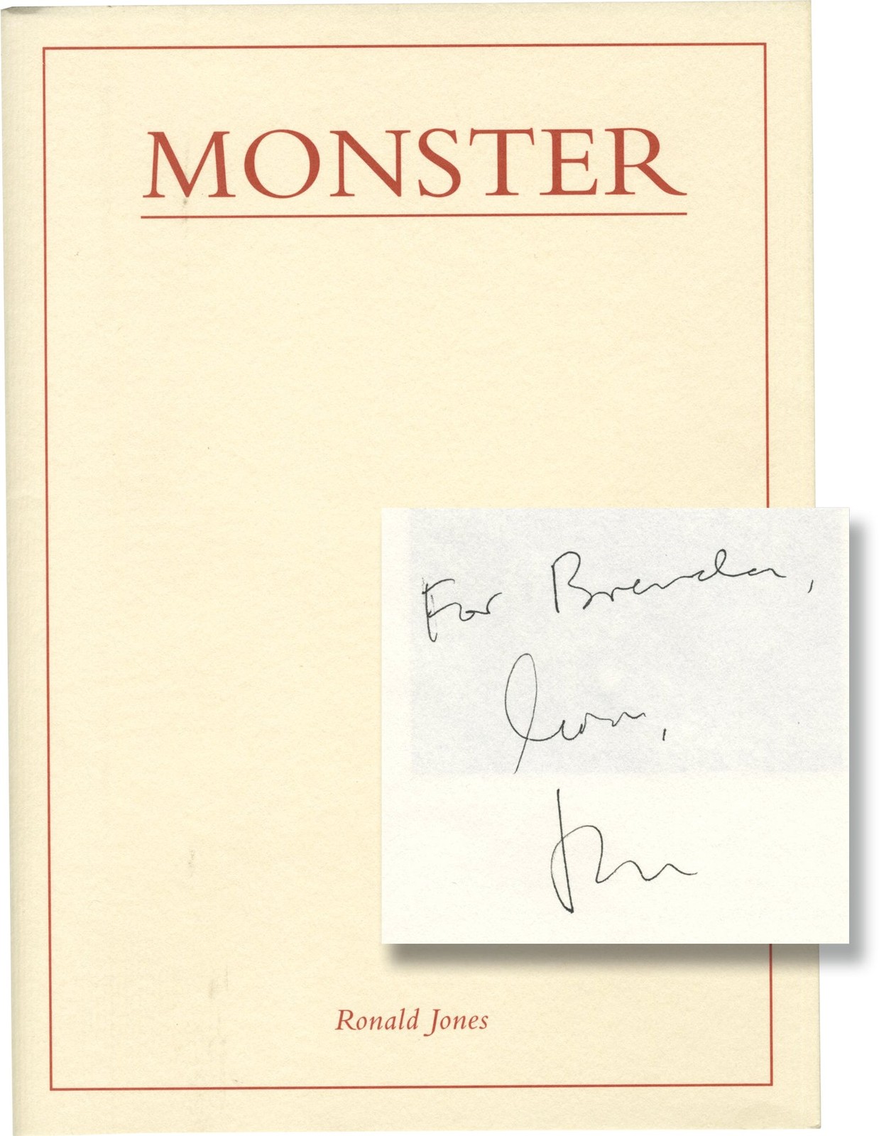 Ronald Jones MONSTER First Edition inscribed Signed 1993 #153419