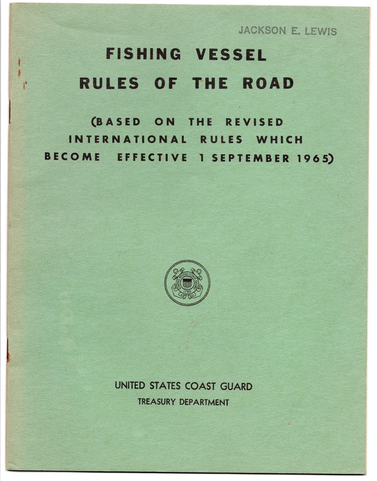 1965 US Coast Guard Fishing Vessel Rules of the Road Booklet by Jackson Lewis