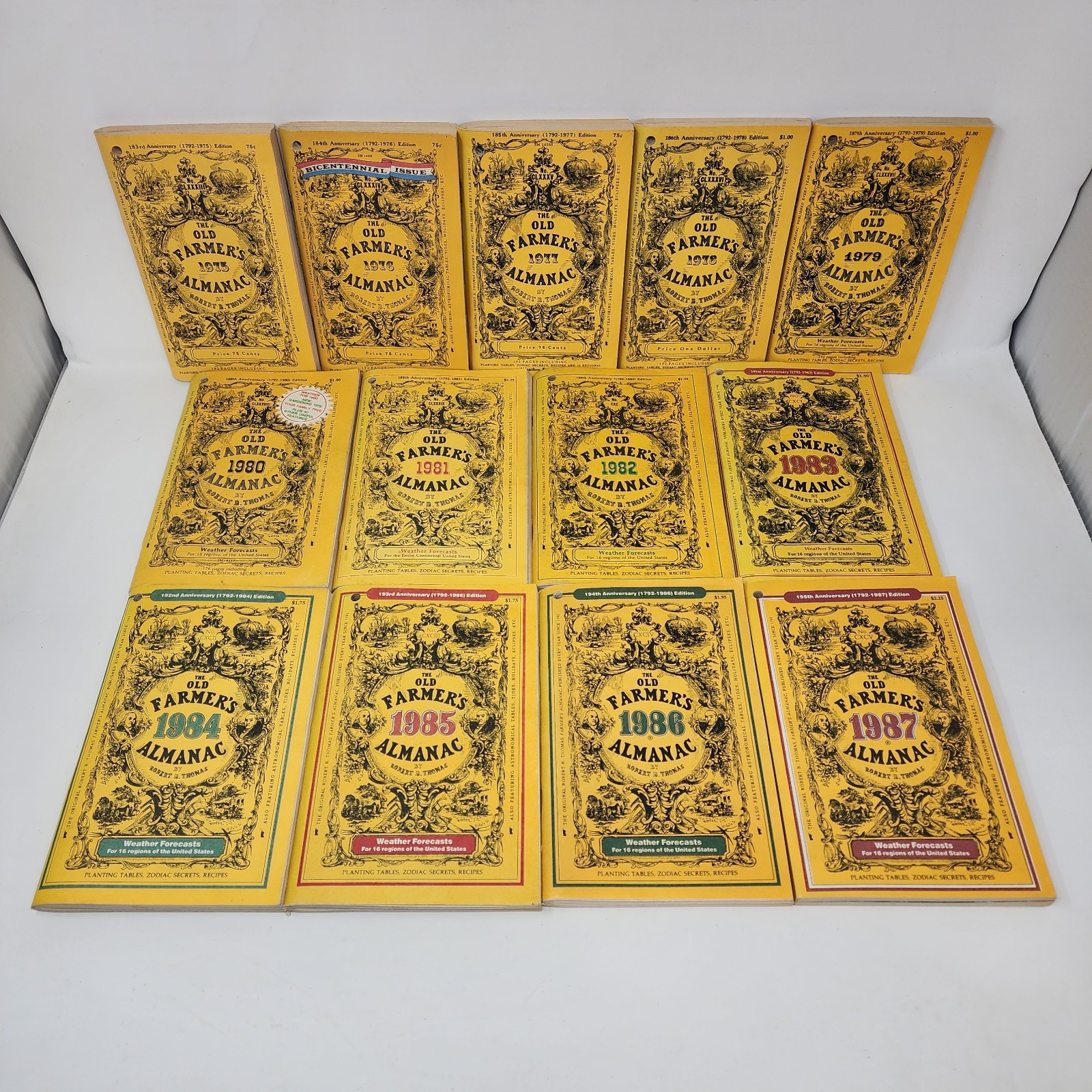 The Old Farmer’s Almanac Lot of 13 by Robert B. Thomas 1975-1987, 183rd-195th