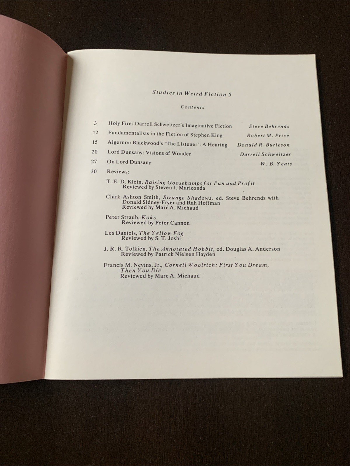 Studies in Weird Fiction Necronomicon Press #5 Fanzine Spring 1989 Stephen King