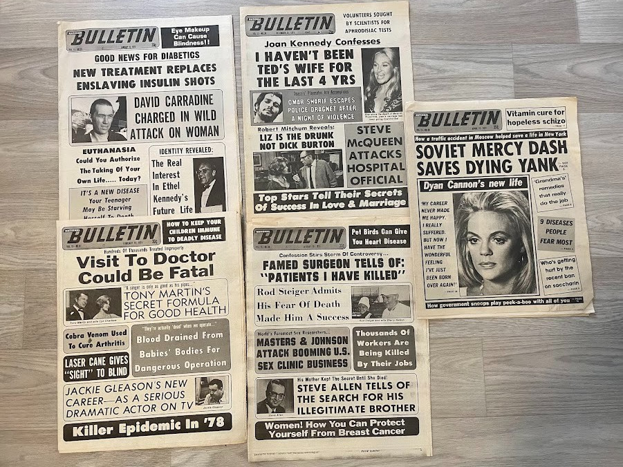 5 Lot Vtg Newspaper Magazine National Bulletin conspiracy gossip news truth 1973