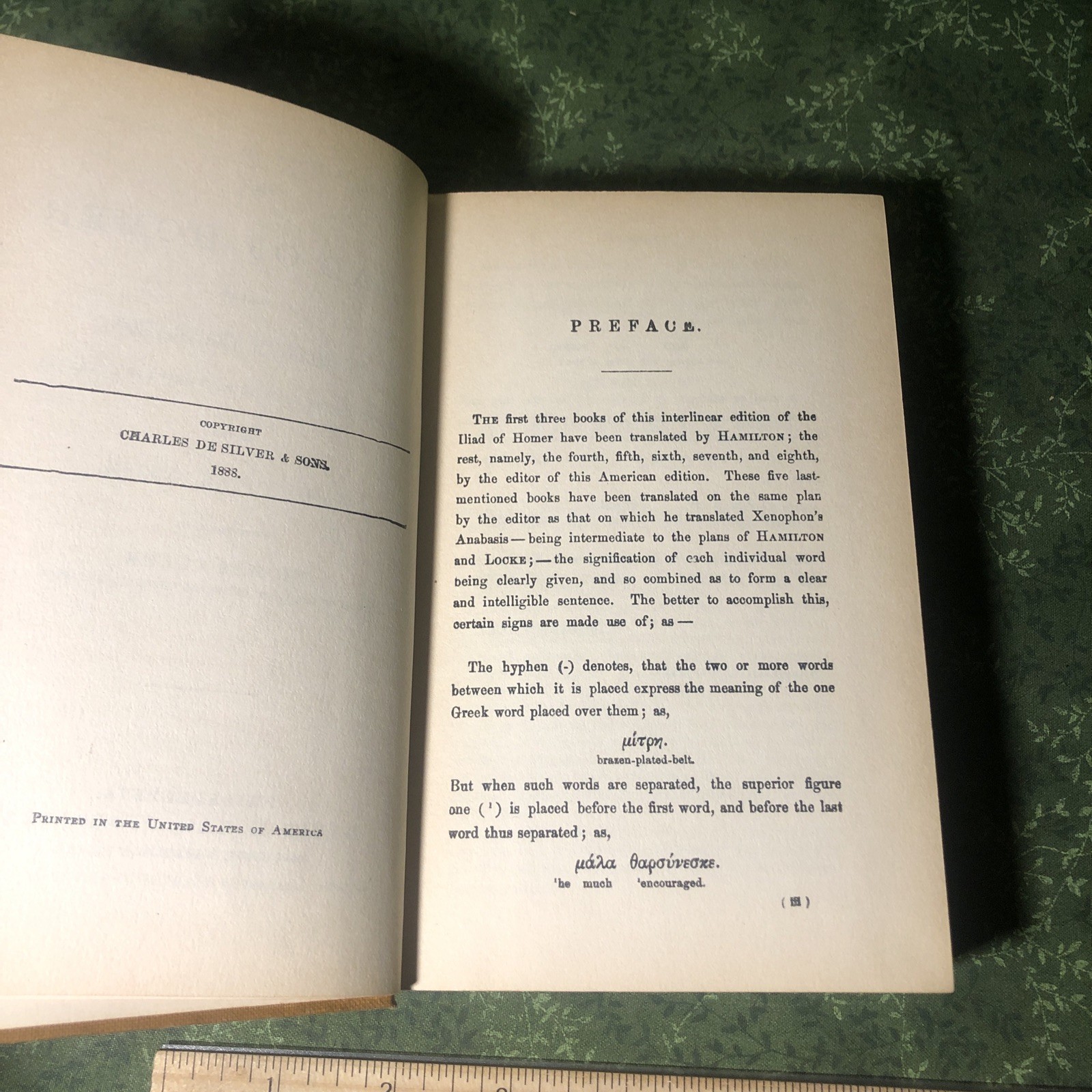 Clark 1888 Victorian Interlinear Homer’s Iliad Hardcover McKay De Silver Vg