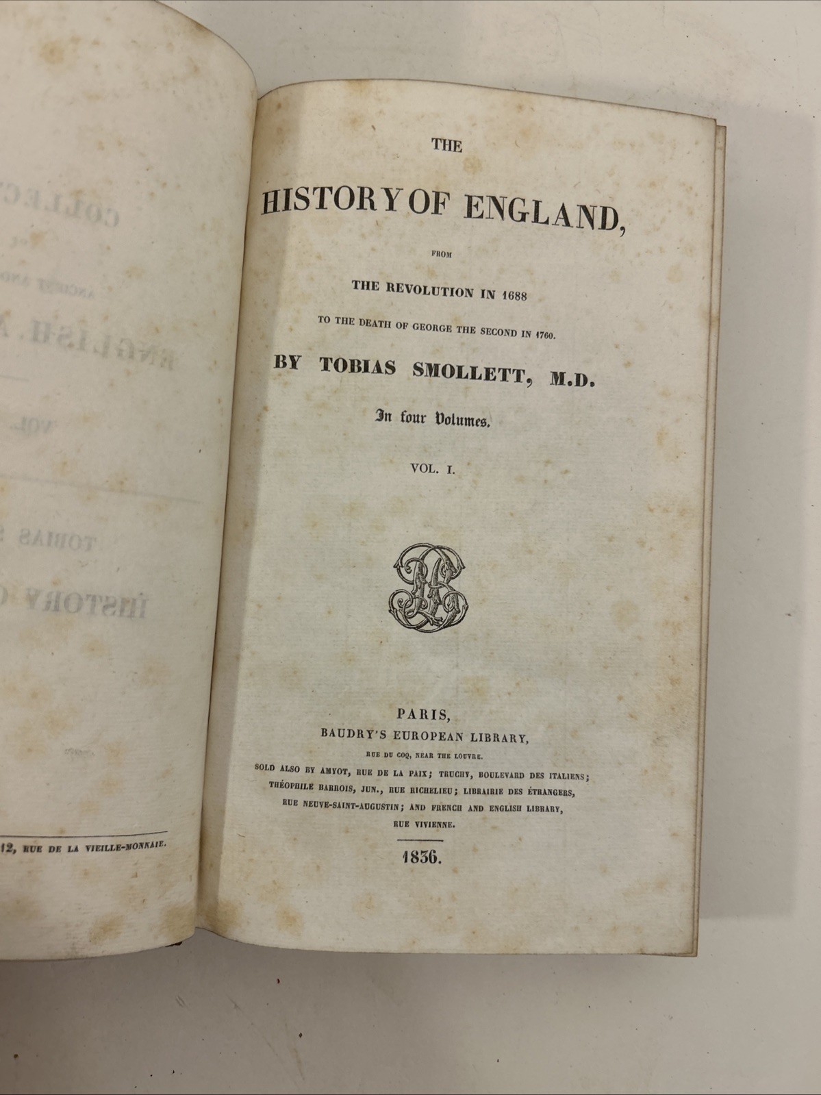 Tobias Smollett HISTORY OF ENGLAND in Four Volumes 1836 Antique Book Set