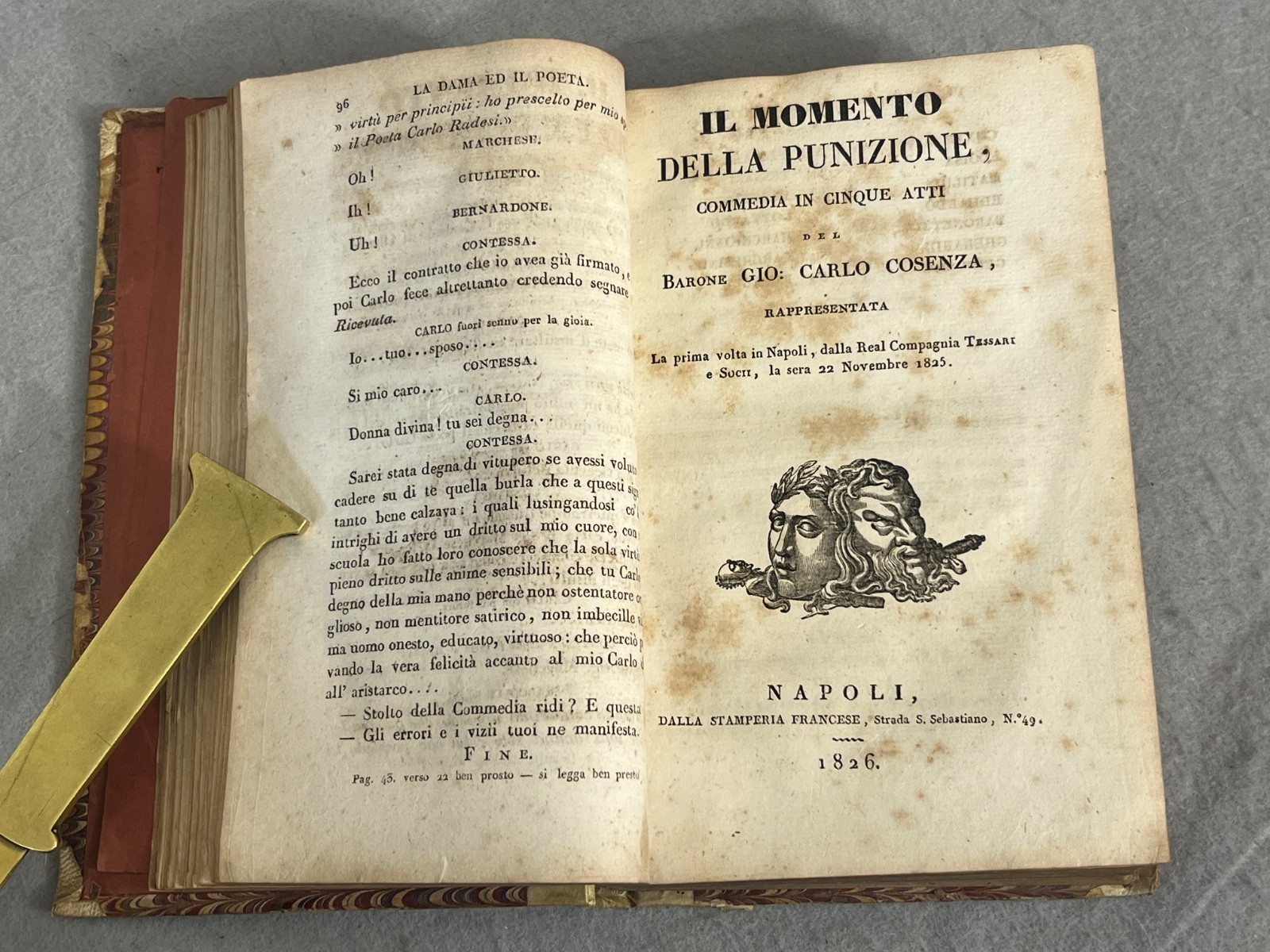 Antique Italian Plays Book Gio. Carlo Cosenza 5 Works in 1 Vellum Naples 1826
