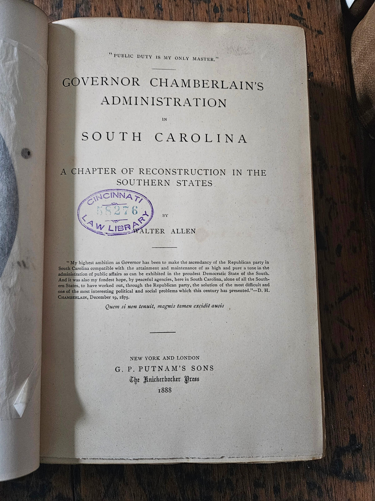 1888 Gov. Chamberlain’s Admin. in South Carolina – Civil War Reconstruction Book