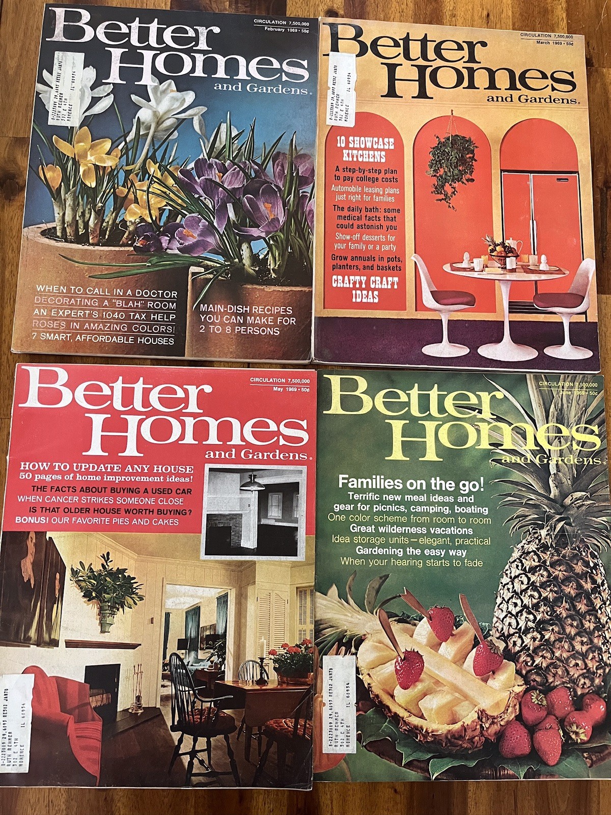 Lot Of 4 1969 Better Homes & Gardens Magazines MCM Home Interiors Cooking Garden