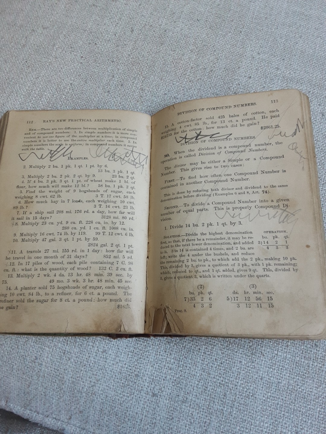 Vintage ‚Ray’s New Practical Arithmetic‘ Hardcover Book, 1877