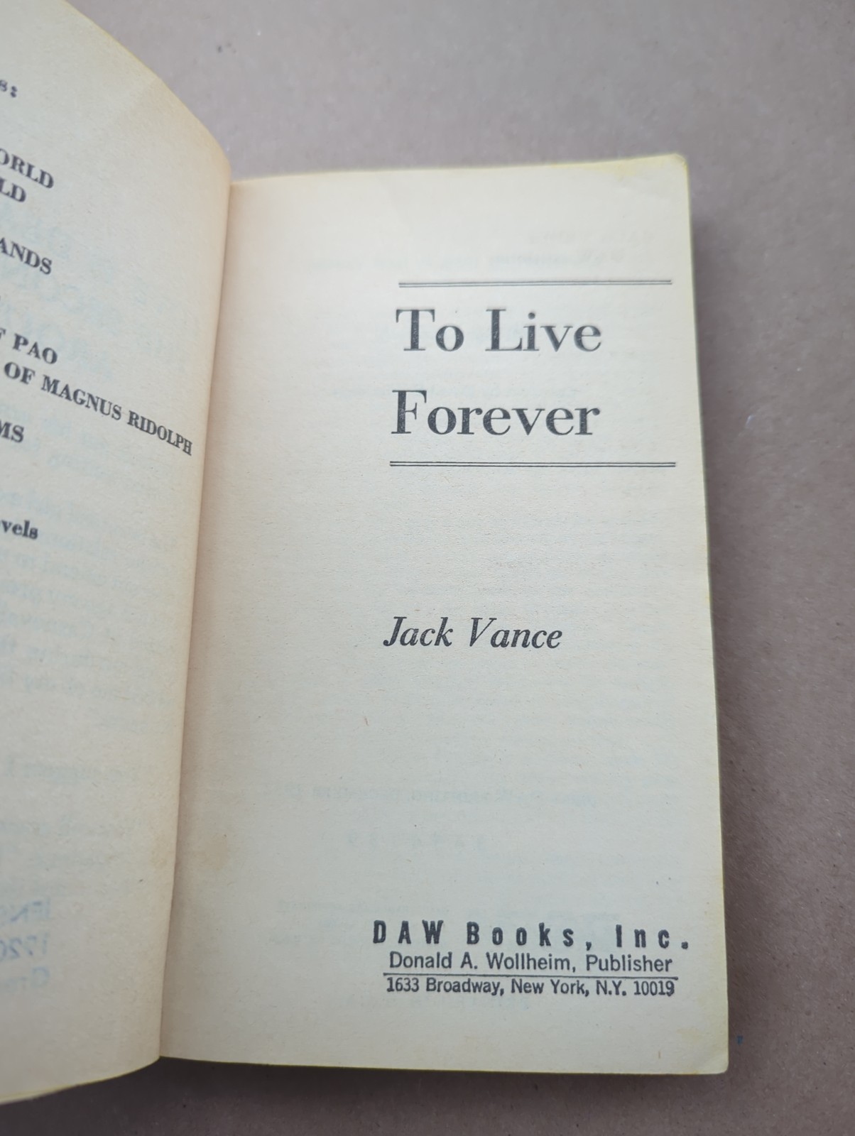 To Live Forever By Jack Vance Sci-Fi, Fantasy Paperback Book 1st DAW Print 1982