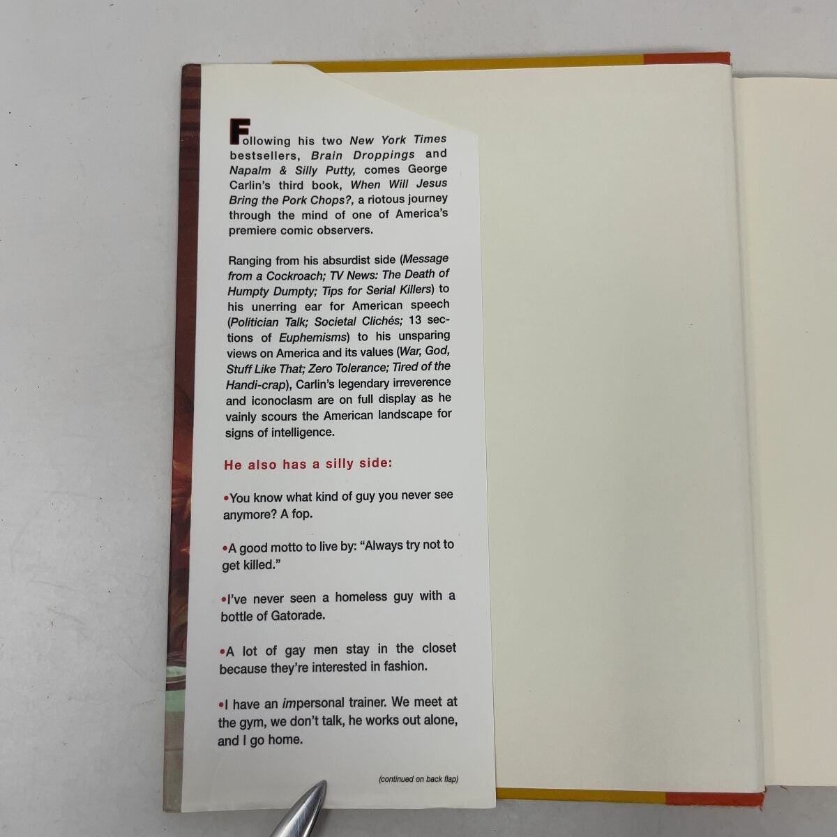 When Will Jesus Bring the Pork Chops? by George Carlin HC First Edition Like Ne