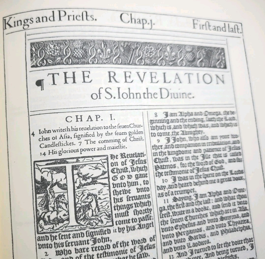 1611 King James Bible Facsimile + Original Leaf 1st Chronicles , 9″ X 11 X 3.5″