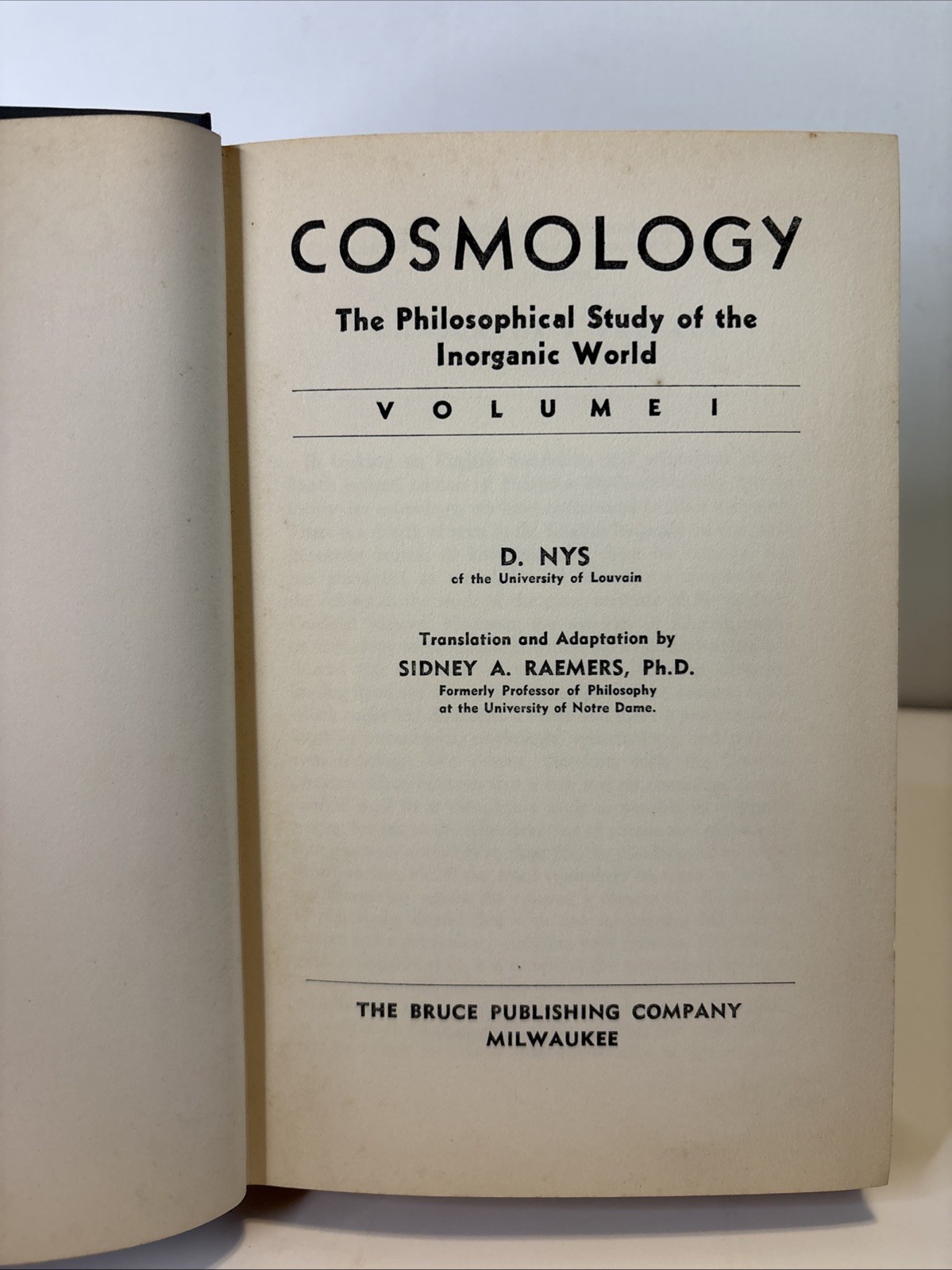 D Nys Cosmology The Philosophical Study of the Inorganic World Volumes I & II
