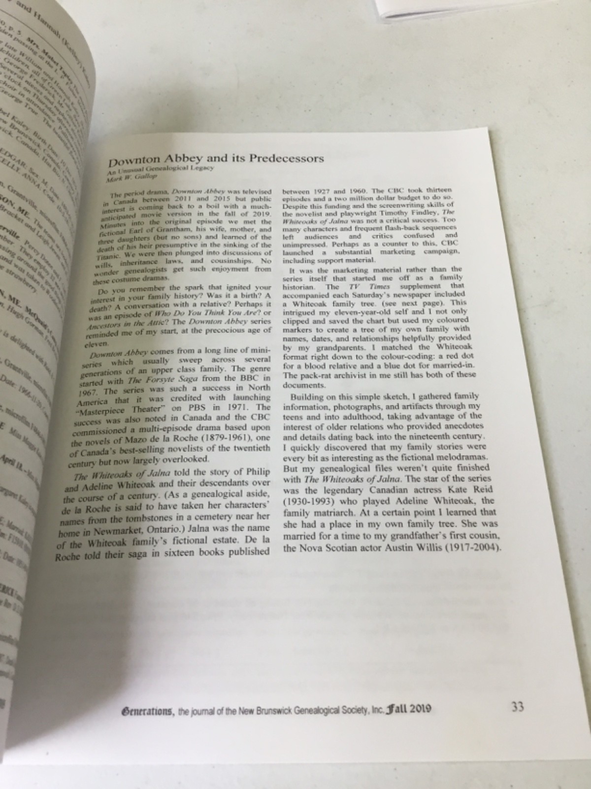 Generations New Brunswick Genealogical Society Magazine’s. 2019 Quaterly