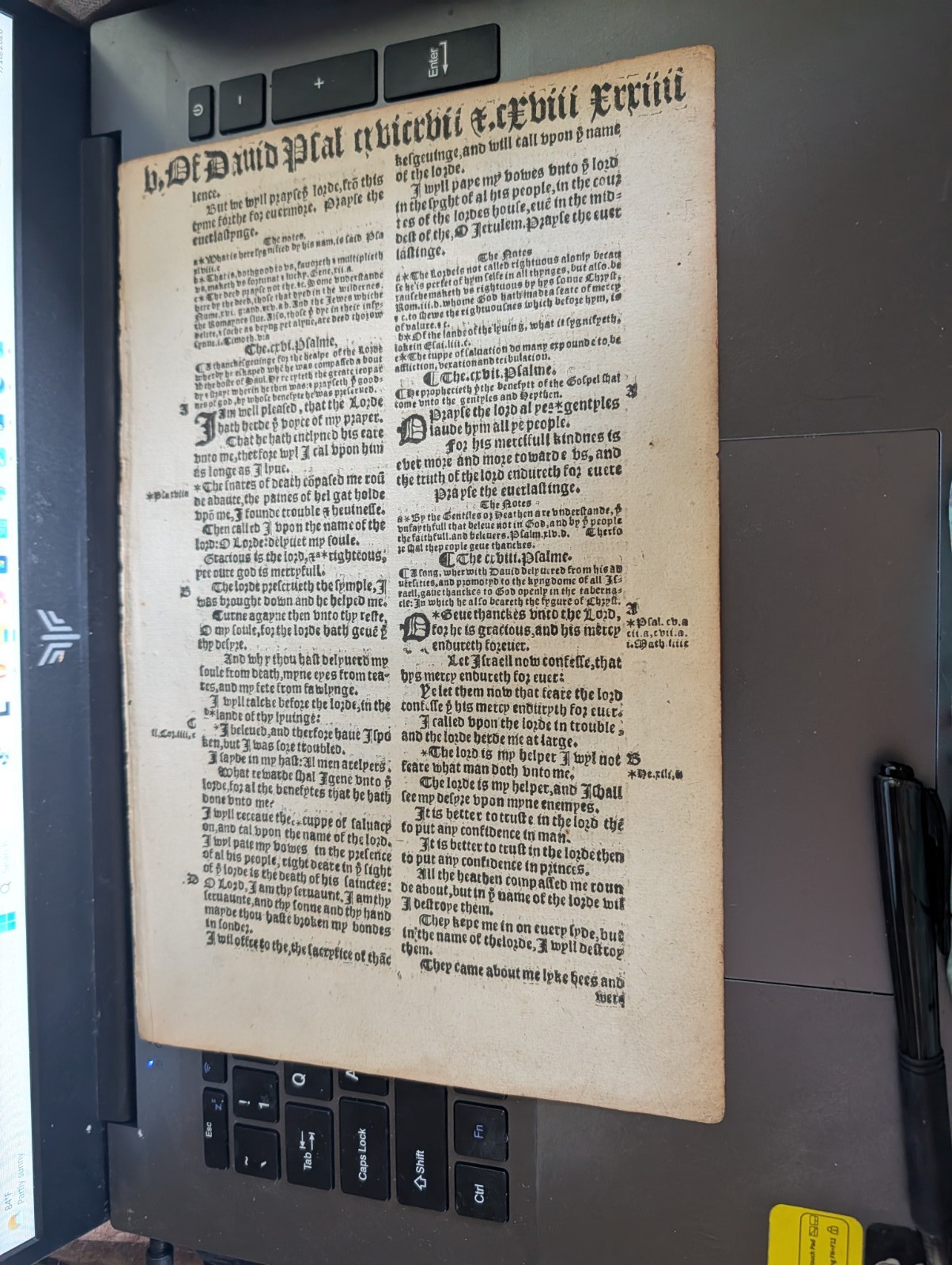 1551-Tyndale-Matthews Bible Leaf-The Psalms of David-Psalms 115-119-TYNDALE!!!