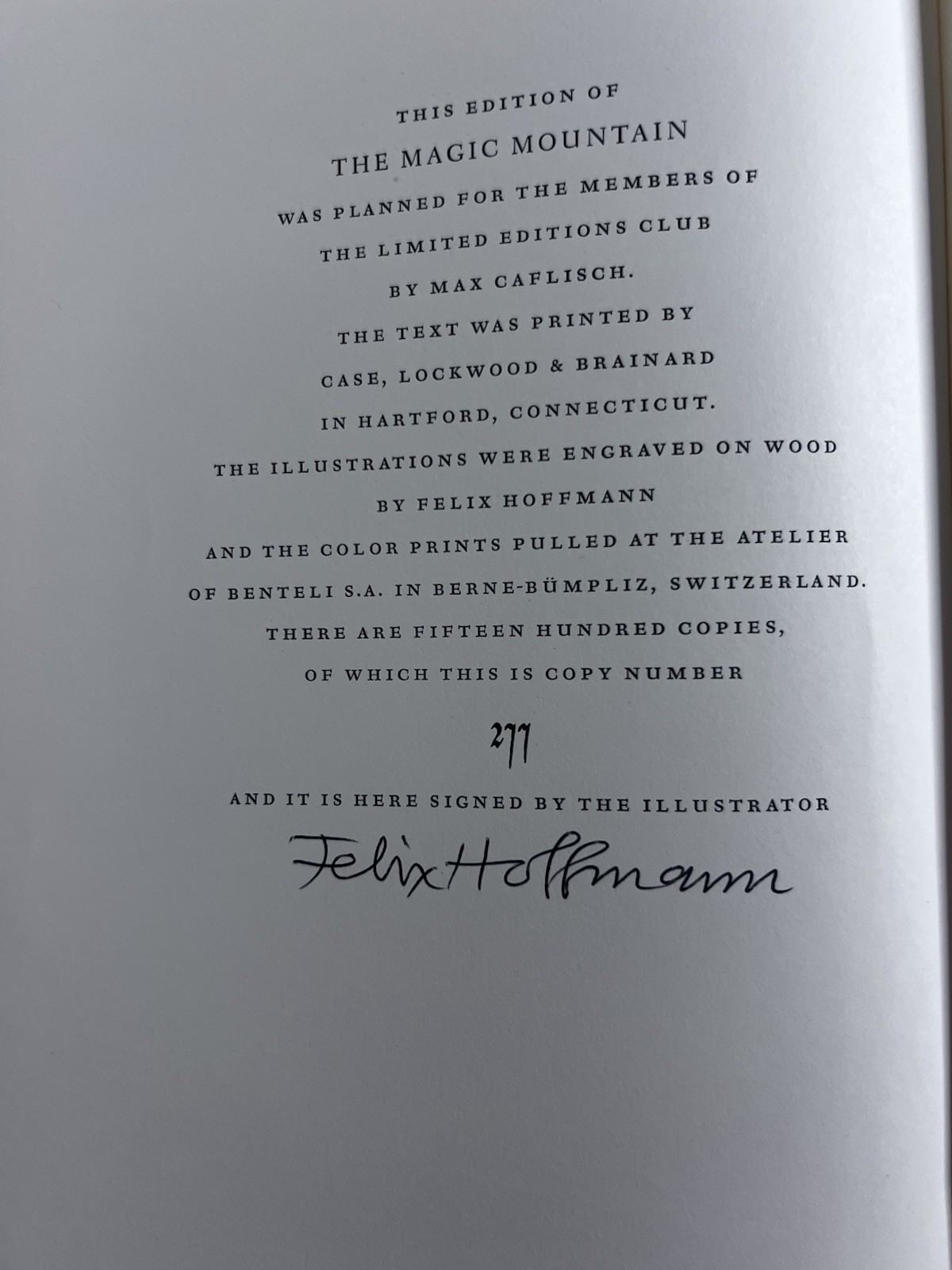 Magic Mountain Thomas Mann LEC 1962 Signed #277/1500 Philip C. Duschnes Rare B.