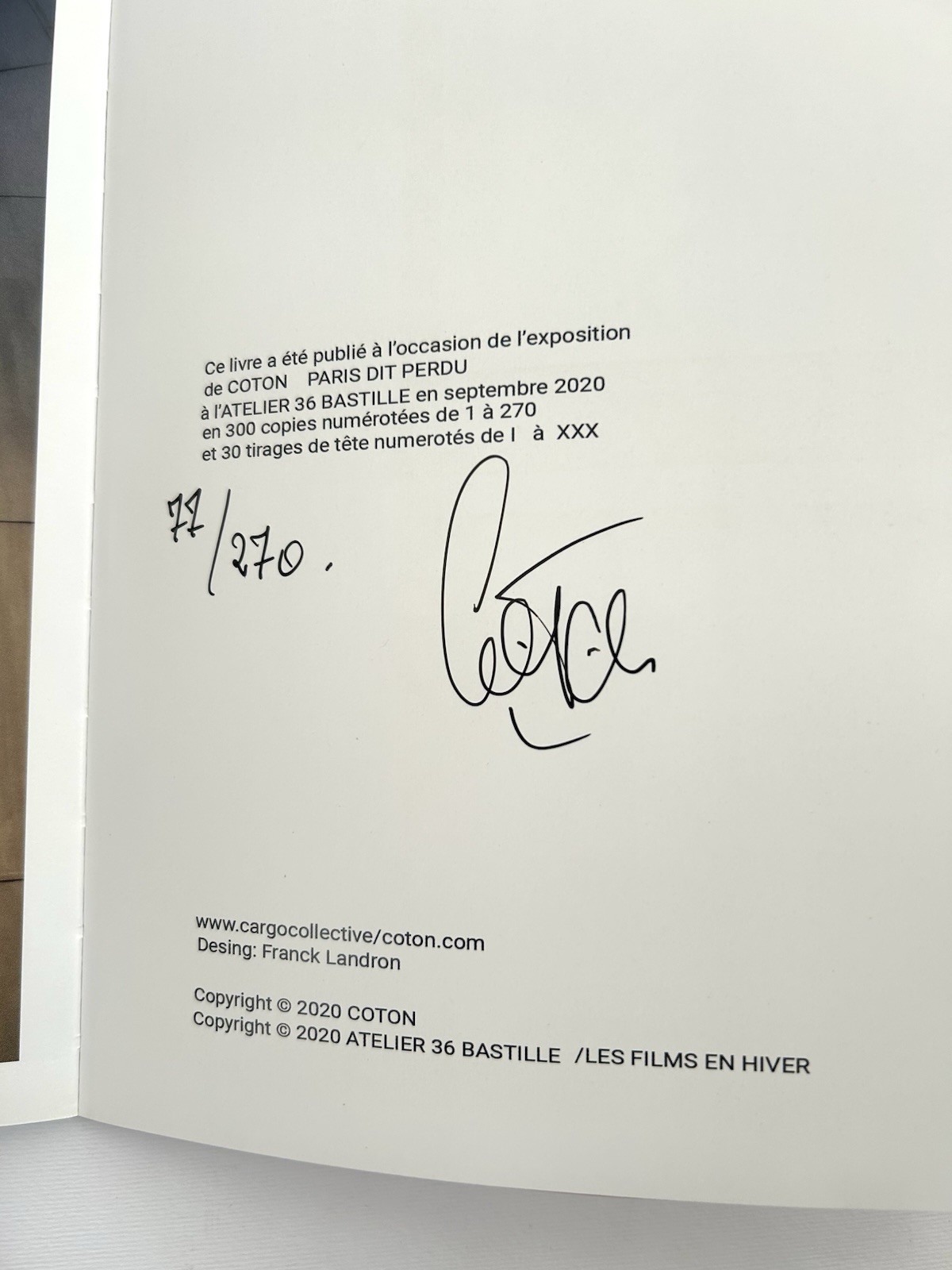 COTON XAVIER Paris dit perdu – Signed & Numbered Artist Photobook 2020