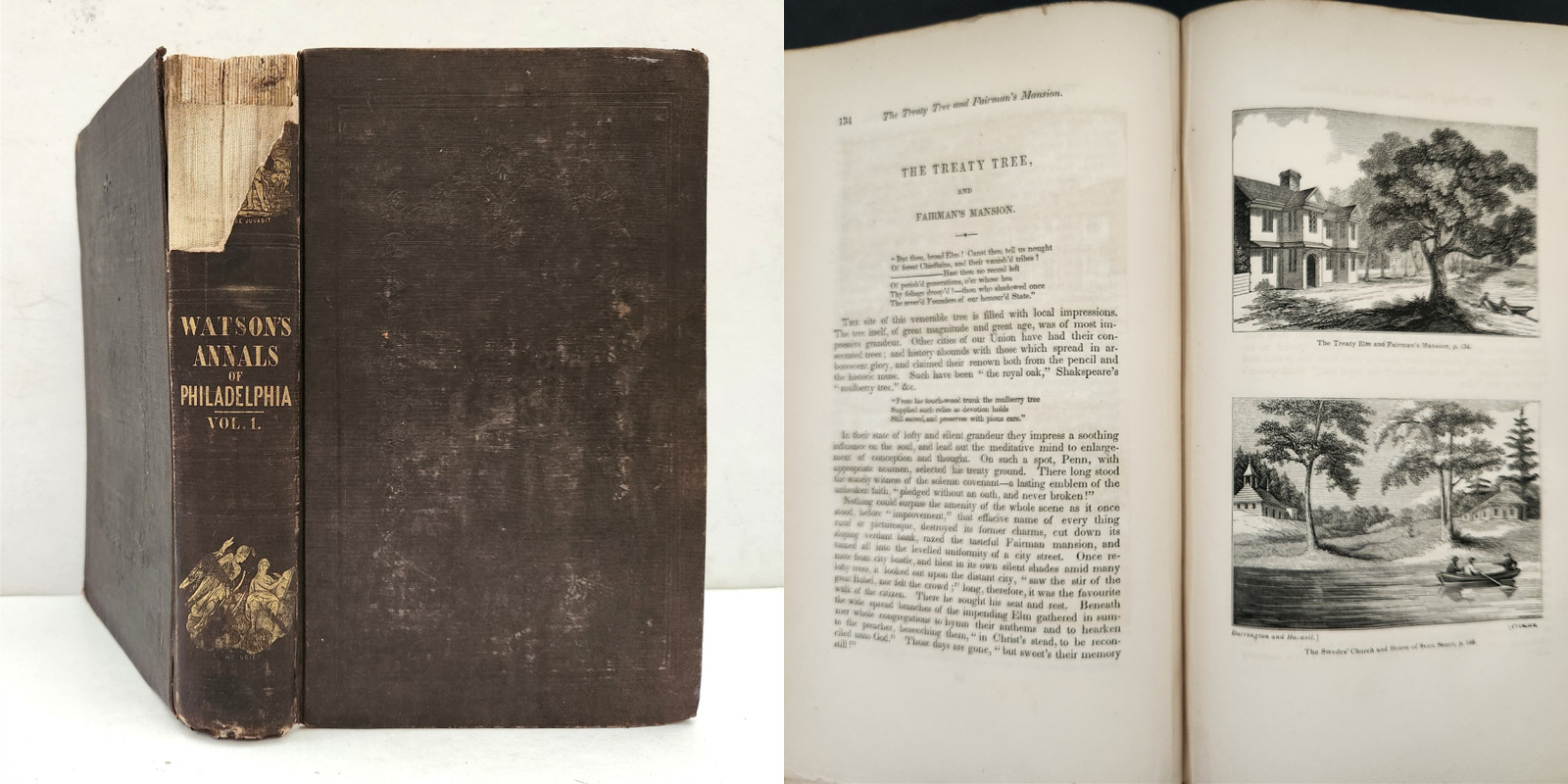 1844 antique PHILADELPHIA HISTORY vol 1 superstition indian slavery quaker +