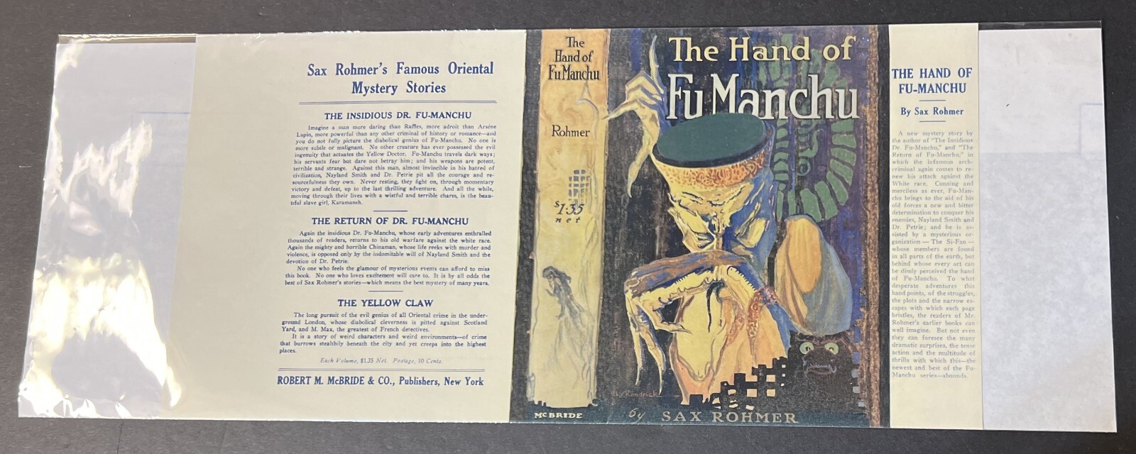The Hand of Fu Manchu by Sax Rohmer Facsimile Book Cover Robert M. McBride & Co.