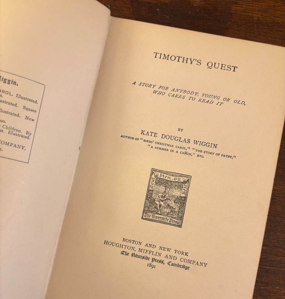 Timothy’s Quest by Kate Douglas Wiggin – Houghton Mifflin 2nd 1891 VG