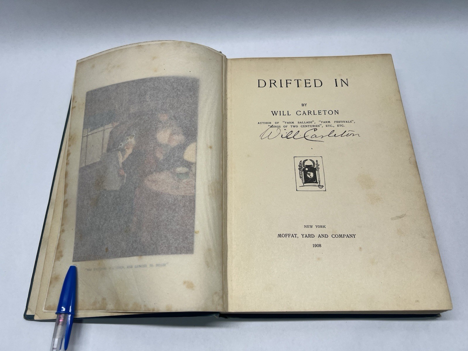 „WILL CARLETON-SIGNED HARDBOUND BOOK „“DRIFTED IN““ (20TH CENTURY POET)“