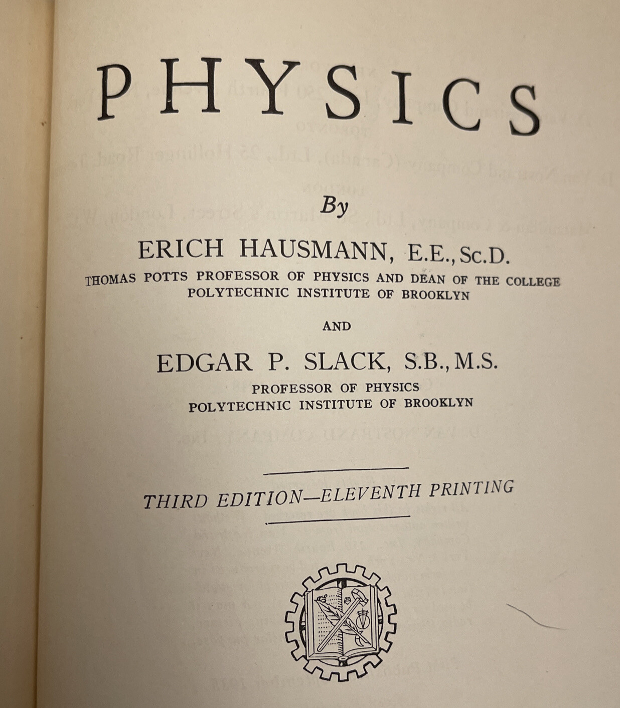 Physics 3rd Edition Erich Hausman Edgar Slack 1955 D Van Nostrand Company HB VTG