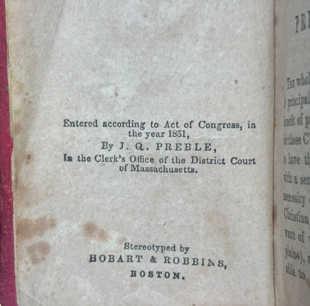 1851 Miniature 3” Antique Book Sacred Gift Boston Hobart Robbins Victorian Rare
