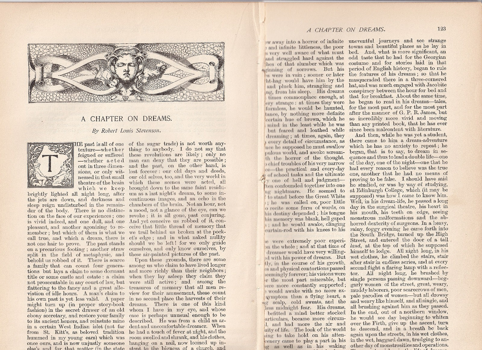 Robert Louis Stevenson CHAPTER ON DREAMS 1888 Magazine Article Dreamer Dreaming