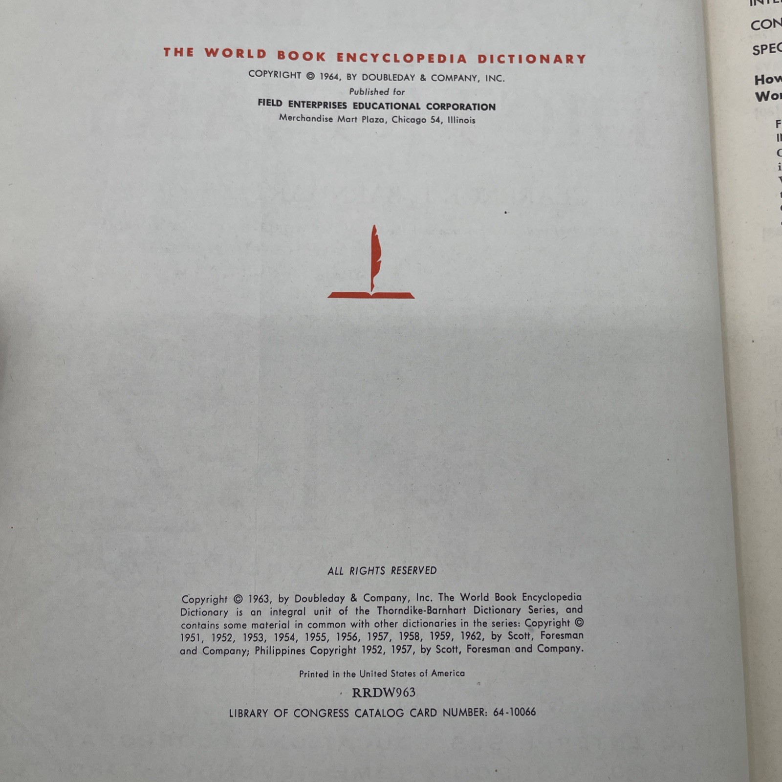 1964 Edition THE WORLD BOOK ENCYCLOPEDIA DICTIONARY A-K & L-Z Thorndike Barnhart