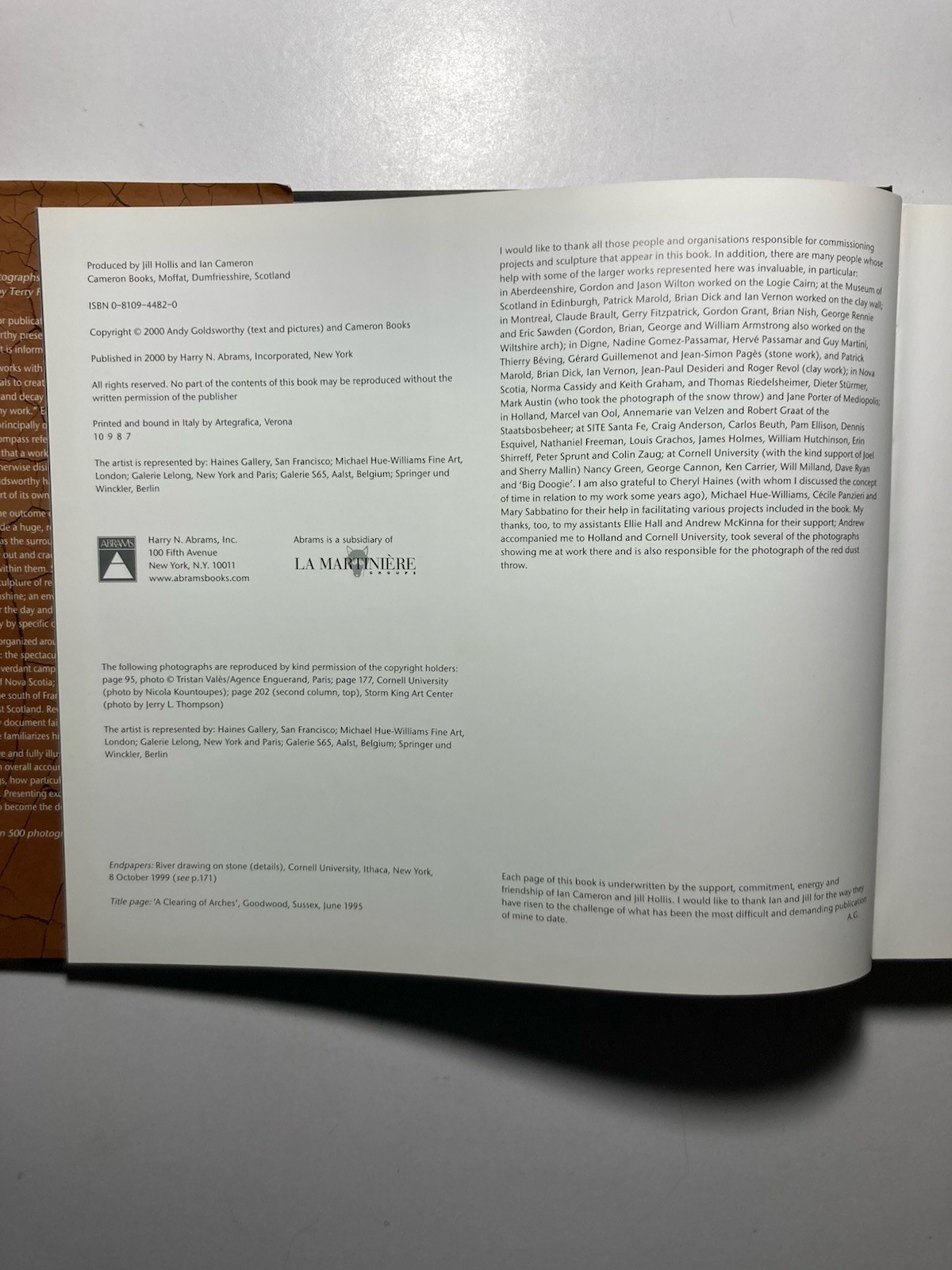 ANDY GOLDSWORTHY “Time” 2000 First Edition 7th Print HARDCOVER Harry N. Abrams