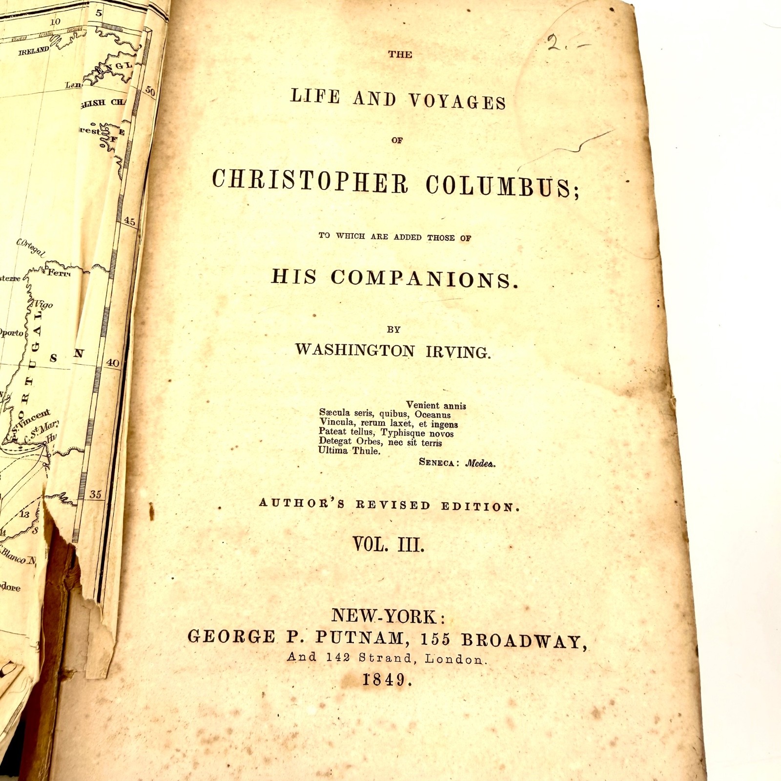 Washington Irving Life & Voyages of Christopher Columbus Vol 3 1849 Map Putnam