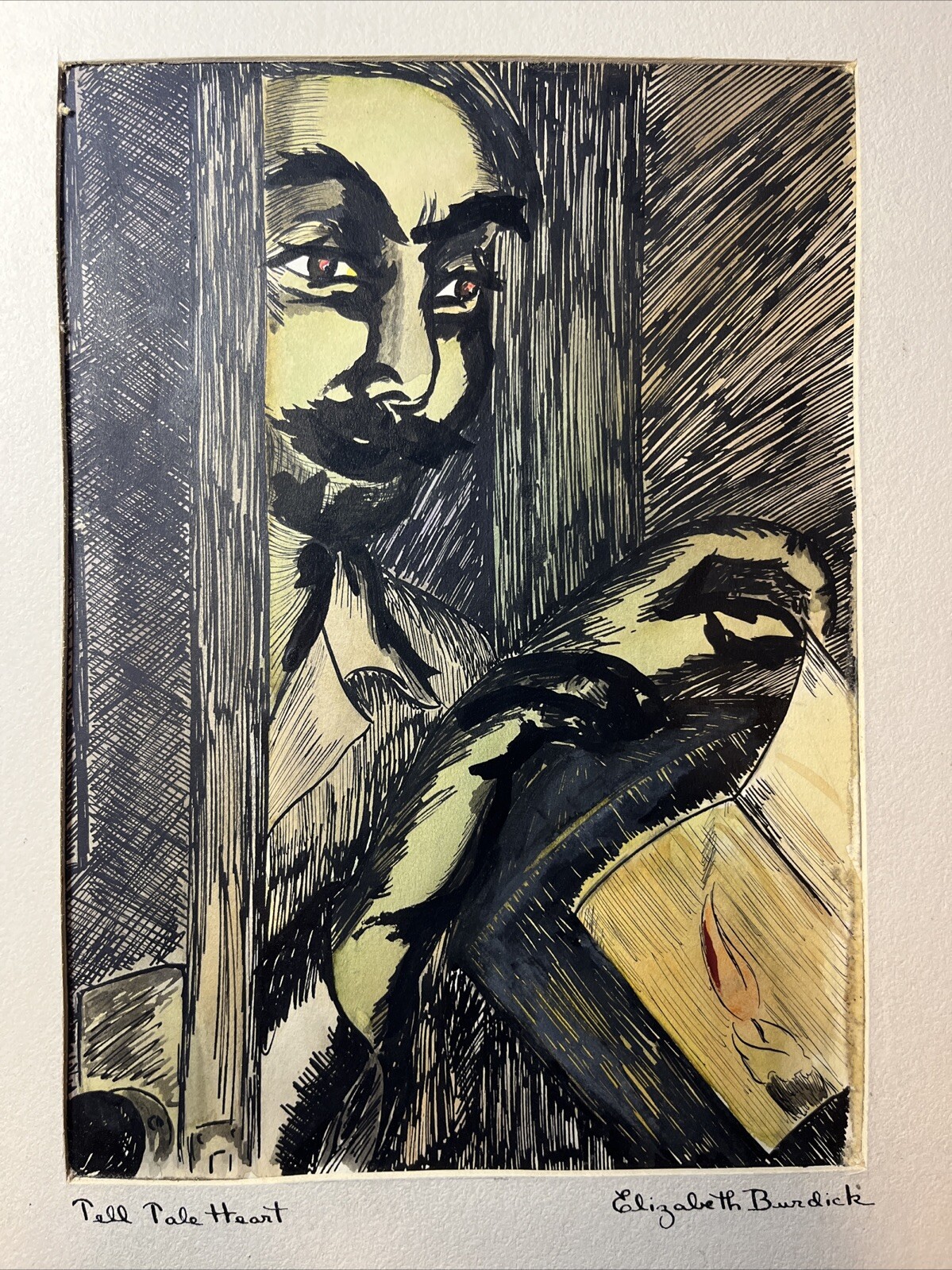 OOAK Book Jacket ART “Tell Tale Heart” EDGAR ALLAN POE by ELIZABETH BURDICK Ink